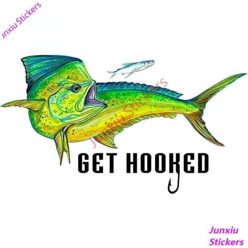 Get Hooked Mahi Dolphin Car Sticker and Vinyl Decal for Truck Boat Decor Cartoon Scratch-Proof Exterior Decor Graphics PVC13x7cm