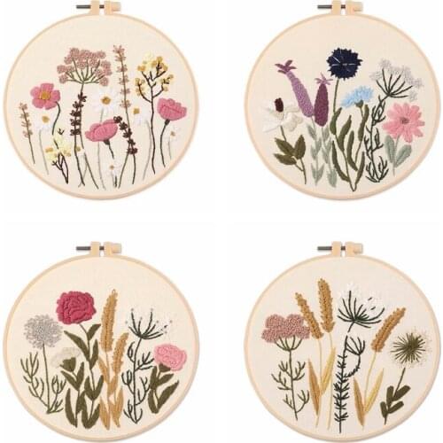 Easy Plant Flowers Embroidery Kit for Beginners, Line Embroidery Starter Kits, Gift Embroidery Set, Craft Kit, English Manual