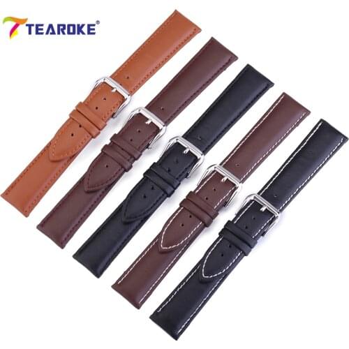 Leather Watchband Strap 12 / 14 / 16 / 18 / 19 / 20 / 22 / 24 mm Stainless Steel Buckle Men Women Replace Band Watch Accessories