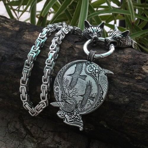 Celt raven Men stainless steel necklace with viking raven pendant norse talisman ethnic jewelry