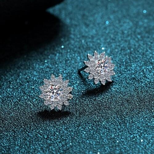 Silver Total 1 Carat Excellent Cut Diamond Test Passed D Color High Clarity Moissanite White Snowflake Stud Earrings for Female