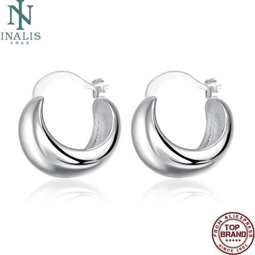 INALIS White Glossy Round Push-Back Stud Earrings For Women Girls Simple Copper Earring Anniversary Fashion Jewelry New Arrival