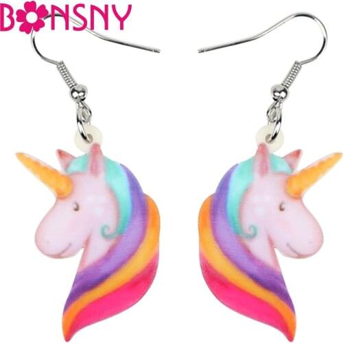 Bonsny Acrylic Floral Unicorn Head Earrings Drop Dangle Fashion Cartoon Fun Animal Jewelry For Women Girls Teens Gift Charms New