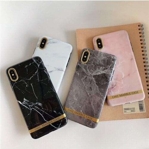 Chic Phone Case With Gold Rim for iPhone 7 8 12 Mini Pink Gray iPhone 11 Pro Max For iPhone XR Marble Case Xs Max 7 Plus 8 12