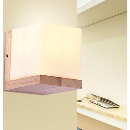 Modern Novelty Minilism Solid Wood Wall Lamp Frosted Glass Oak Wood Wall Lights Indoor Home Decoration Bedroom Wall Sconce