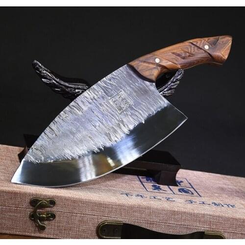 Longquan ghost hand-made curved pointed sharp slicer ancient forging hand forged old household kitchen knives chef knives