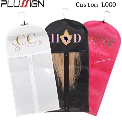 Hair Bag With Hanger Customize Logo Name Black Pink Packaging Bags For Wigs Dust Proof Wig Case Pouch Hair Salon Organizer