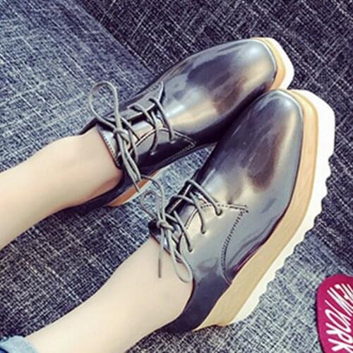 2021 Spring And Autumn British Style Retro Eomen Lace-up Patent Leather Shoes Platform Thick-soled Womens Footwear