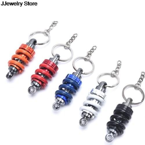 Universal Adjustable Alloy Car Interior Suspension Keychain Spring Car Tuning Part Shock Absorber Keyring Gift