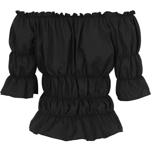 Women Renaissance Medieval Chemise Shirt Victorian Girls Gothic Retro Peasant Wench off shoulder Blouse Resist top Costume