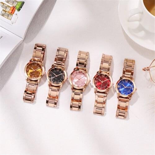 Ladies Temperament Luminous Steel Band Glass Alloy Quartz Watch Quartz Watch Bracelet Set Green Dial Simple Brand Women Watches