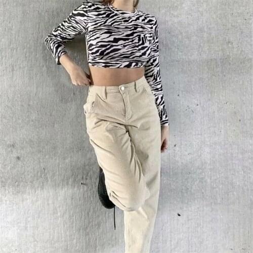 Baldauren Women 2021 fashion zebra pattern cropped top sexy backless hem elastic band shirt streetwear