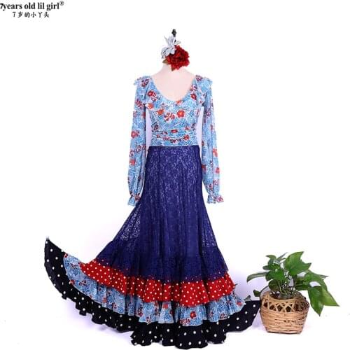 Spanish Dance Dress Flamenco Practice Skirt Wear Women EmboitementGT01