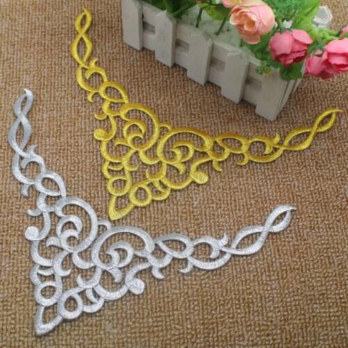 Cosplay Decoration Gold Embroidered Lace Appliqued Dress Costume Iron on Gold Patches 27cm*10cm