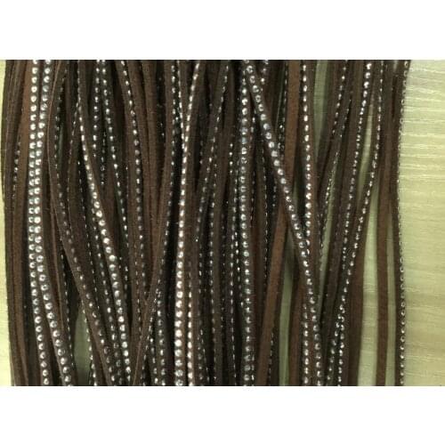 100m 3mm Coffee Studded Faux Suede Leather Cord Silver Studs Faux Leather String Jewelry Findings Microfiber Craft Supplies