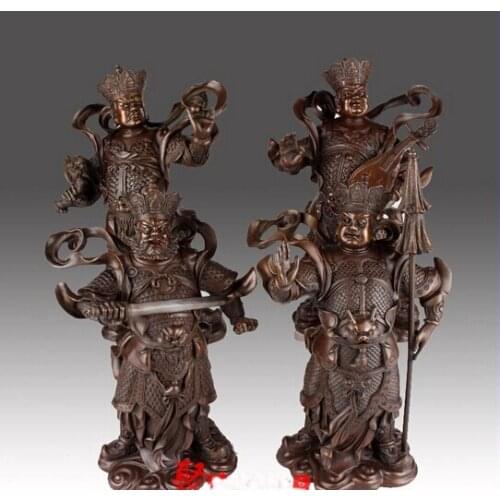 11 China Myth Bronze Copper Four king God warrior Setrap Chen Buddha Statue Set