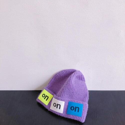 2021 Acrylic Solid Color letter on Thicken knitted hat winter warm Skullies cap beanie hat for Children boy and girl 02