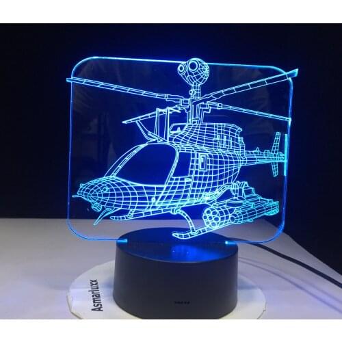 3D Led Home Decor 7 Color Change Helicopter Modelling Table Lamp Usb Aircraft Bedside Light Fixture Air Plane Night Light Gifts