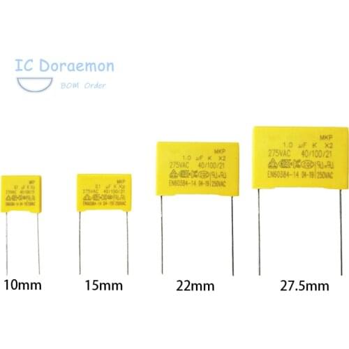5PCS Polypropylene Film Capacitor 275VAC X2 0.01UF 0.15UF 0.022UF 0.33UF 0.47UF 0.56UF 0.68UF 1.2UF 1.5UF Correction Capacitor
