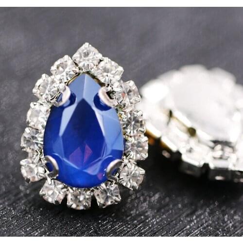 Free shipping glass rhinestones teardrop shape sew on crystal button Dark blue Mocha crystals rhinestones Diy jewelry/nail art