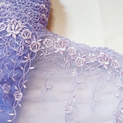 Cindylaceshow 1Meter 23cm Width Embroidered Purple Flower Lace Fabrics Embroidery Mesh Lace Trim DIY Sewing Applique Dress Decor