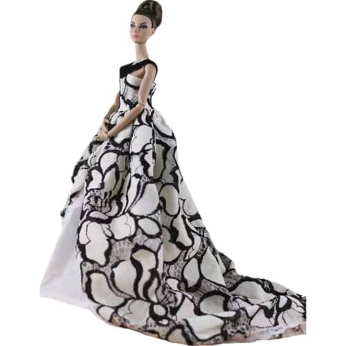 White Black Floral Elegant Wedding Dress for Barbie Doll Clothes Outfits 1/6 BJD Dollhouse Accessories Princess Party Gown Toys
