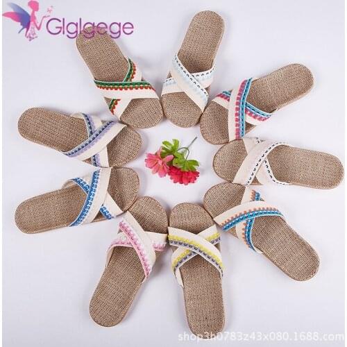 Glgl Summer Flax Slippers Men Indoor Casual House Shoes Breathable Sweat Linen Slides For Man Beach Sandals Male Home Slipper