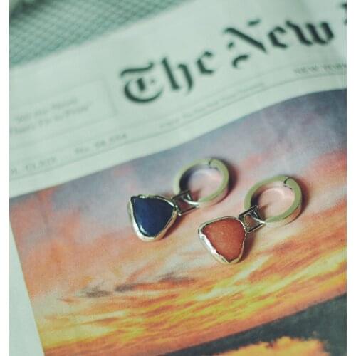 GULCE DERELI, PINK AND BLUE HEART NATURAL STONE EARRINGS, HOOP EARRINGS, CHARM EARRINGS, GIFT BOX, GOLD/SILVER PLATED