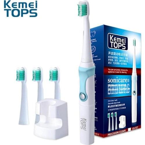 Kemei KM-907 3 in 1 Electric Toothbrush Inductive Wireless Charger Ultrasonic Toothbrush Replacement Dupont Brush Heads