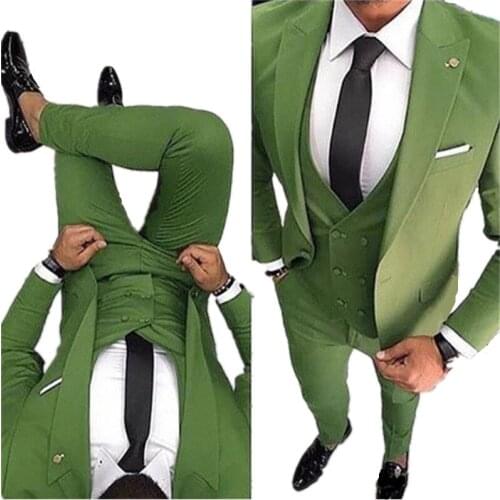 Handsome One Button Groomsmen Peak Lapel Groom Tuxedos Wedding Dress Men Suits Blazer Prom Dinner (Jacket+Pants+Tie+Vest) A908