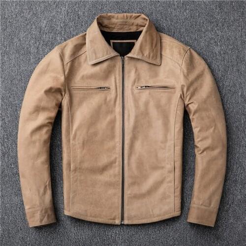 Gu.seemio factory sheep skin jacket motorcycle genuine leather coat oil wax outer wear garment suit slim jacket