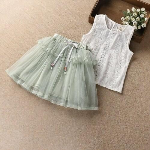 Summer baby girl clothes kids sleeve-less hollow out top + lace tutu skirt princess clothing 5 s/l