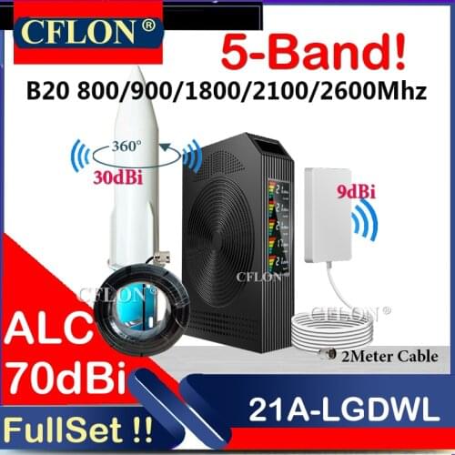 HOT! Five-Band CellPhone Booster B20 800 900 1800 2100 2600Mhz 4G Cellular Amplifier GSM Repeater 2G3G4G Signal Booster Repeater