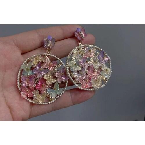 LOVOACC Sweet Rainbow Multi Butterflies Drop Earrings for Women Large Circle Insect Wing Hanging Dangle Earrings Party Jewelry