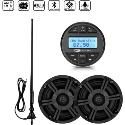 Marine Stereo Boat Radio Bluetooth Audio Media Receiver Outdoor Car MP3 Player+6.5 Inch Marine Waterproof Speaker+AM FM Antenna