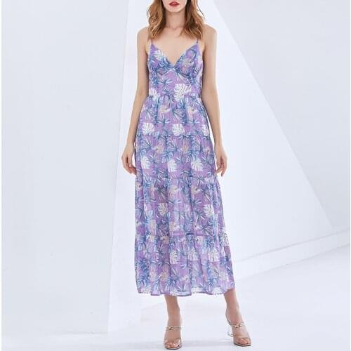 New Flower Print Women Dress Elegant Sexy Sling Dresses 3237