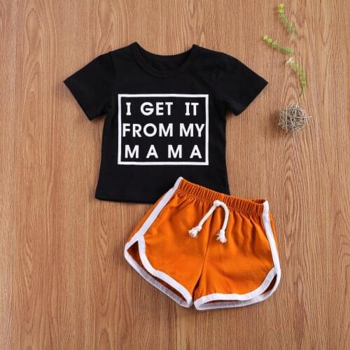Baby Boy Short Sleeve + Shorts I GET IT FROM MY MAMA Letter Print Elastic Waist Set 2021 Summer Clothing Outfits 1-6Y