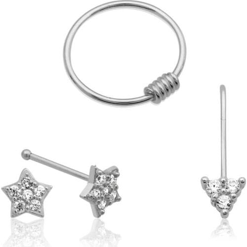 Original 925 Sterling Silver Triple Nose Ring , Quality products , Flashy Designs , Hundreds of kinds of earrings