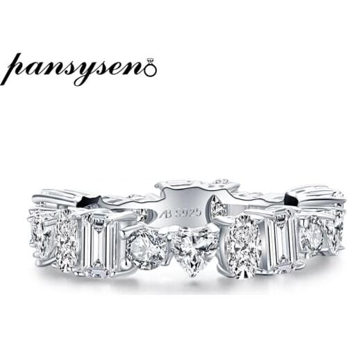 PANSYSEN New 100% 925 Sterling Silver Irregular Created Moissanite Diamond Engagement Ring Wedding Bands Fine Jewelry Wholesale