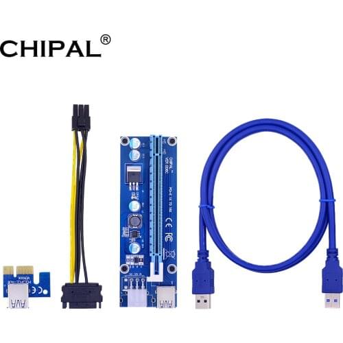 6PCS CHIPAL VER006C PCI-E Riser Card 006C PCI Express 1X to 16X Extender Adapter 1M 0.6M USB 3.0 Cable 6Pin to SATA Power Cord