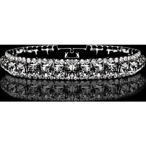Luxury Black Crystal Wedding Bracelets For Women Bracelets & Bangles Femme Bridal Wedding Jewelry Vintage Bracelet for Gift