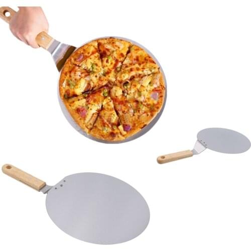Anti-scalding Pizza Shovels Wooden Handle Round High Quality Stainless Steel Cake Shovel Baking Tool Kitchen Accessories