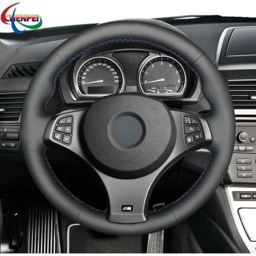 DIY Hand-Sewn Non-Slip Black Artificial Leather Car Steering Wheel Cover For BMW E83 X3 M Sport Car Interior Accessories