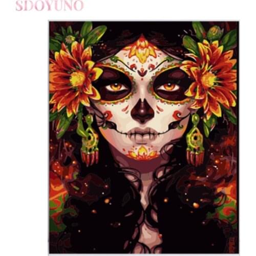 SDOYUNO DIY frame flower girl oil Painting By Numbers acrylic paint art supplies For modern Wall Art Picture pictures by numbers