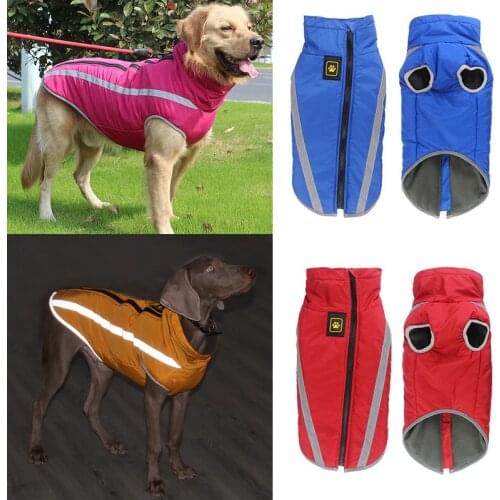 Waterproof Dog Clothes for Large Dogs Reflective Design Winter Warm Big Dog Jackets Padded Fleece Pet Coat Safety Dog Clothing