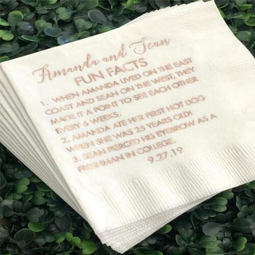 Fun Facts Personalized Wedding Napkins - Bridal Shower - Rehearsal Dinner - Engagement Party Napkins - Wedding Bar Napkins