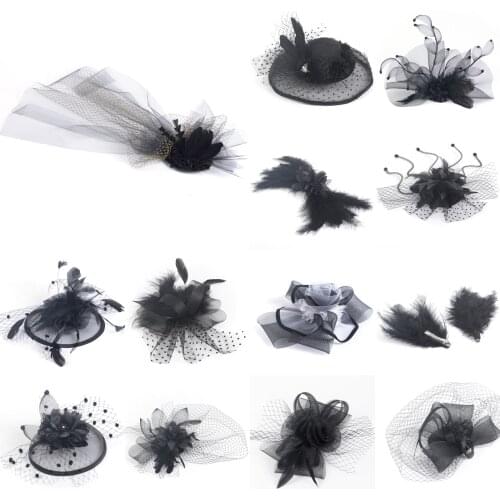 13design Women Black Handmade Hair Clip Pins Fascinator Bow Veil Feather Lace Party Ball Wedding Accessory