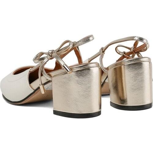 Top layer Leather Womens Sandals Chunky High Heel Pointed Toe Spring Summer Fairy Ladies Shoes