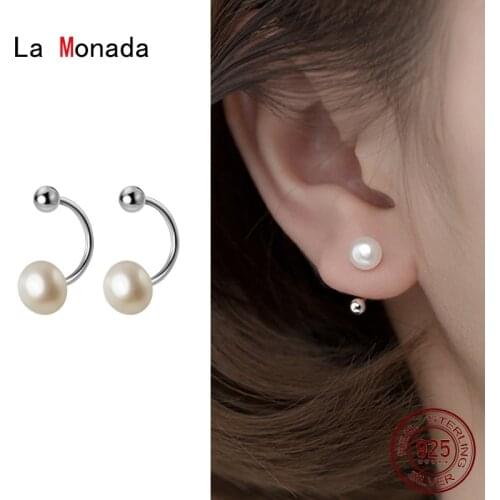 La Monada Small Earrings For Women Fashion Silver Stud Earrings Women Silver Ear Piercing Silver 925 Jewelry Hook Nut Fake Pearl