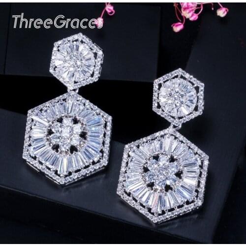ThreeGraces Europe Women Party CZ Crystal Jewelry Rhombus Shape Elegant Dangle Drop Micro Pave Cubic Zircon Earrings ER287